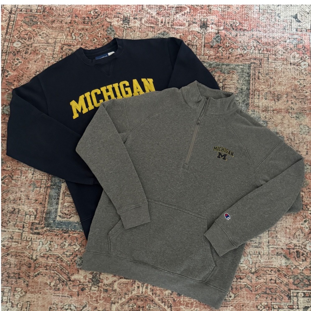 VTG Y2K Michigan Wolverines Sweatshirt Bundle Champion 1/4 Zip & Gear Crewneck M